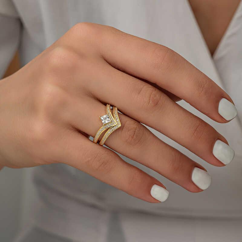 Silver Gold Single Stone Women's Ring