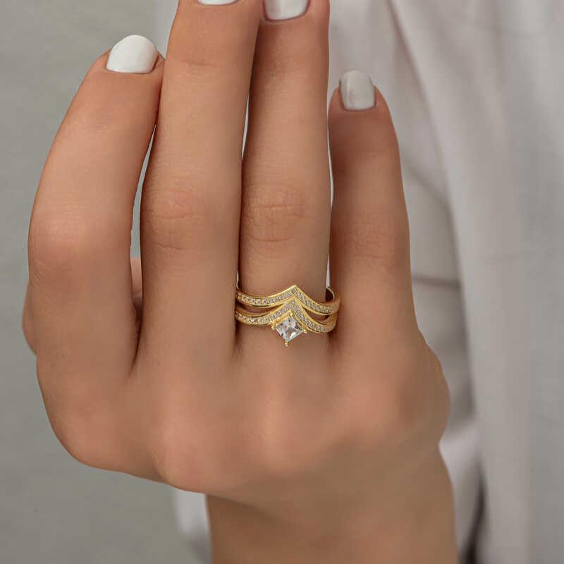 Silver Gold Single Stone Women's Ring