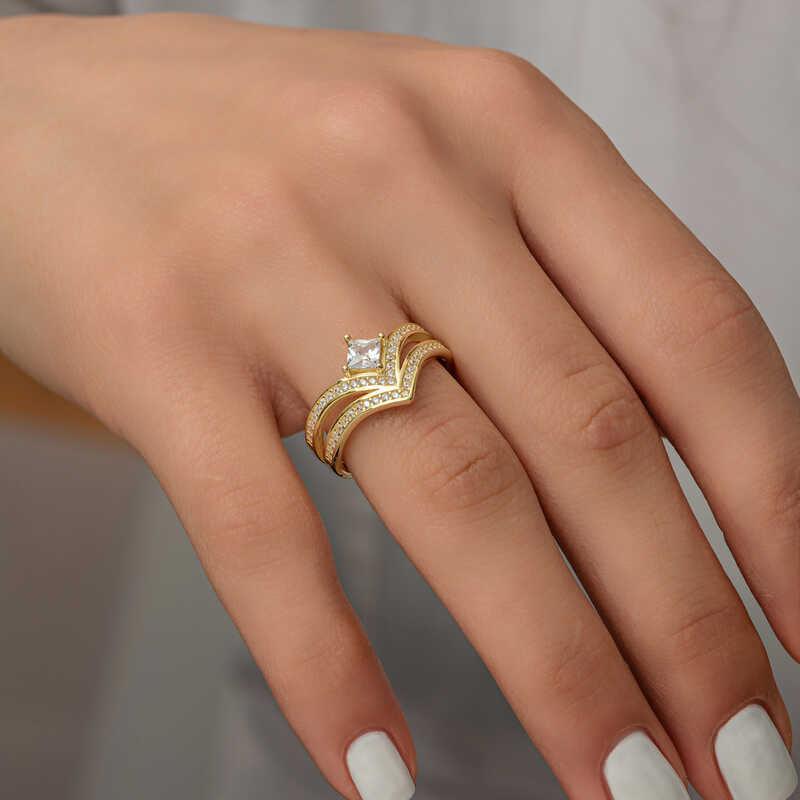 Silver Gold Single Stone Women's Ring