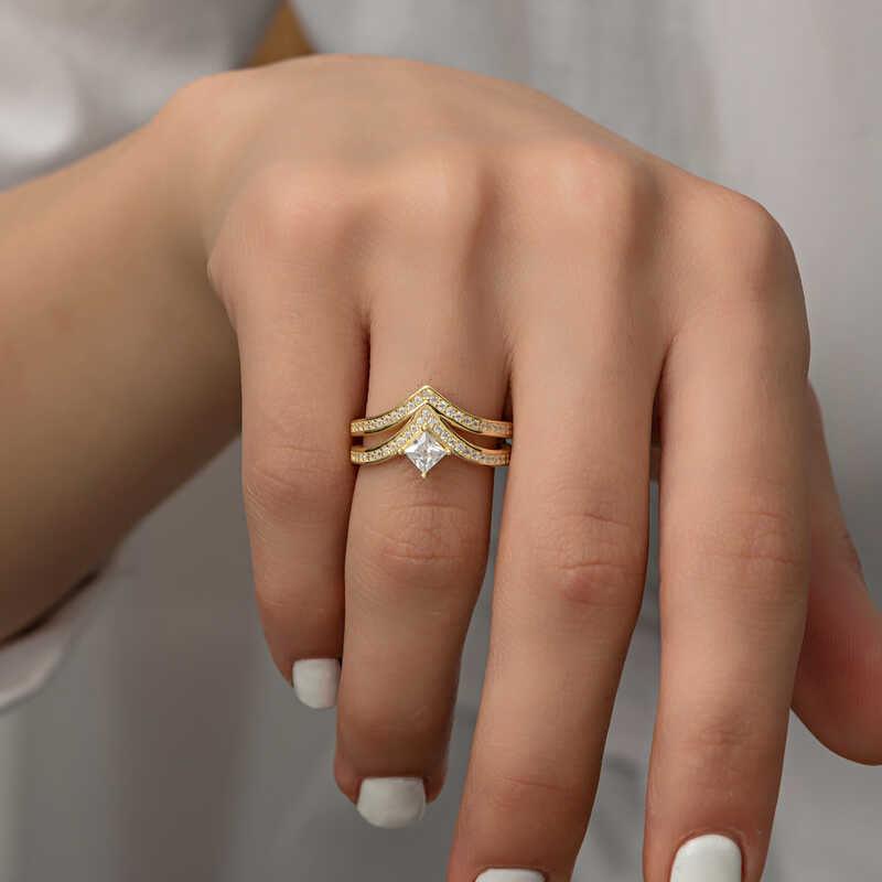 Silver Gold Single Stone Women's Ring