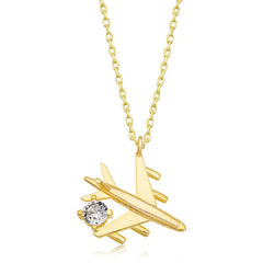 Collier pour femme en argent et or avec une seule pierre représentant un avion