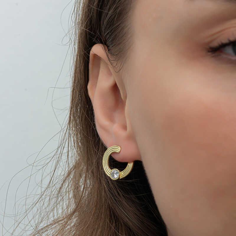 Silver Gold Solitaire Hoop Women Stud Earrings