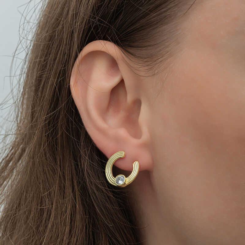 Silver Gold Solitaire Hoop Women Stud Earrings