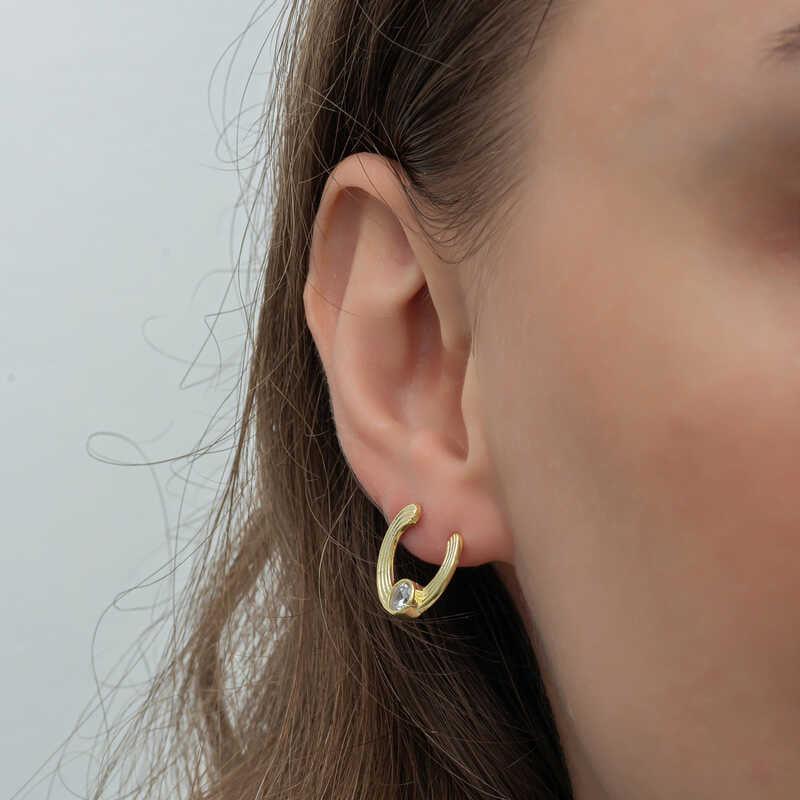 Silver Gold Solitaire Hoop Women Stud Earrings