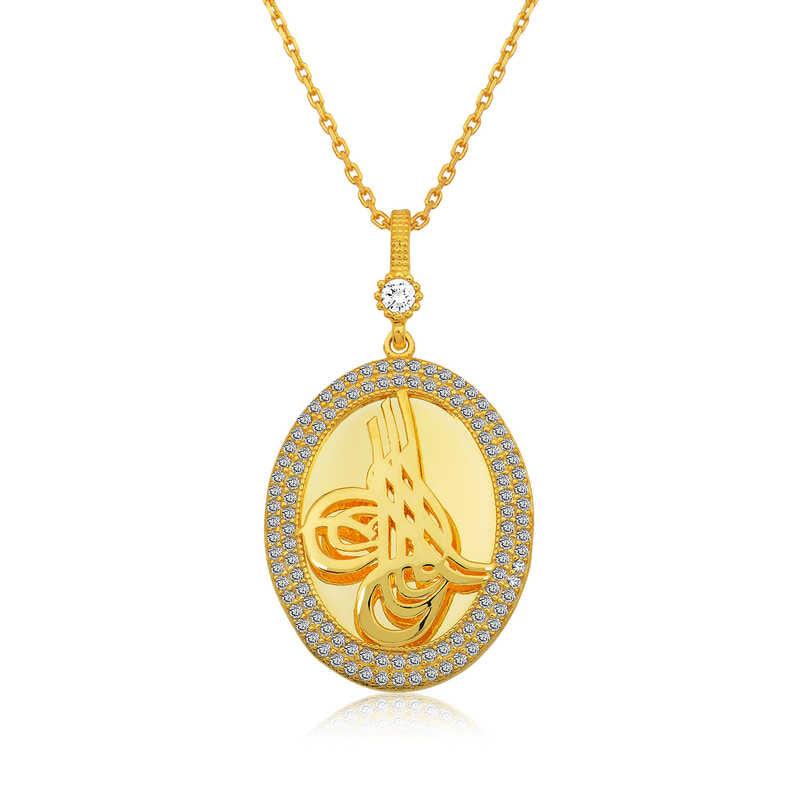 Collier ovale Tughra en argent et or pour femme