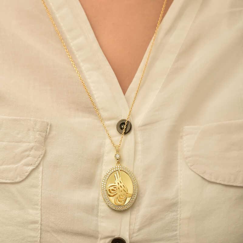 Collier ovale Tughra en argent et or pour femme