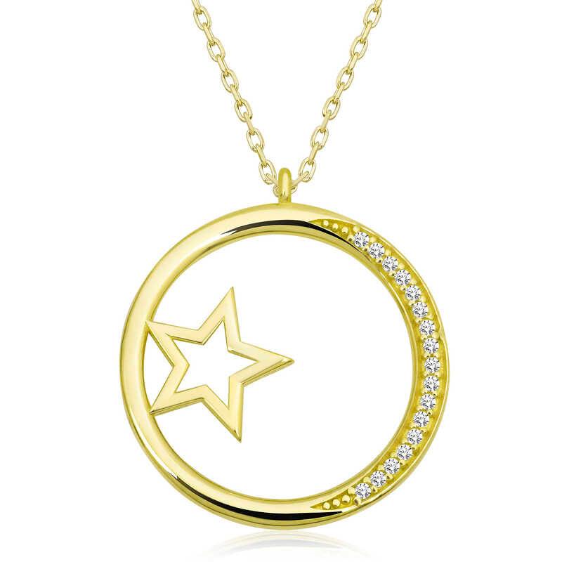 Silver Gold Star Detailed Hoop Women's Necklace