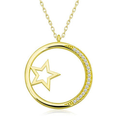 Silver Gold Star Detailed Hoop Women's Necklace