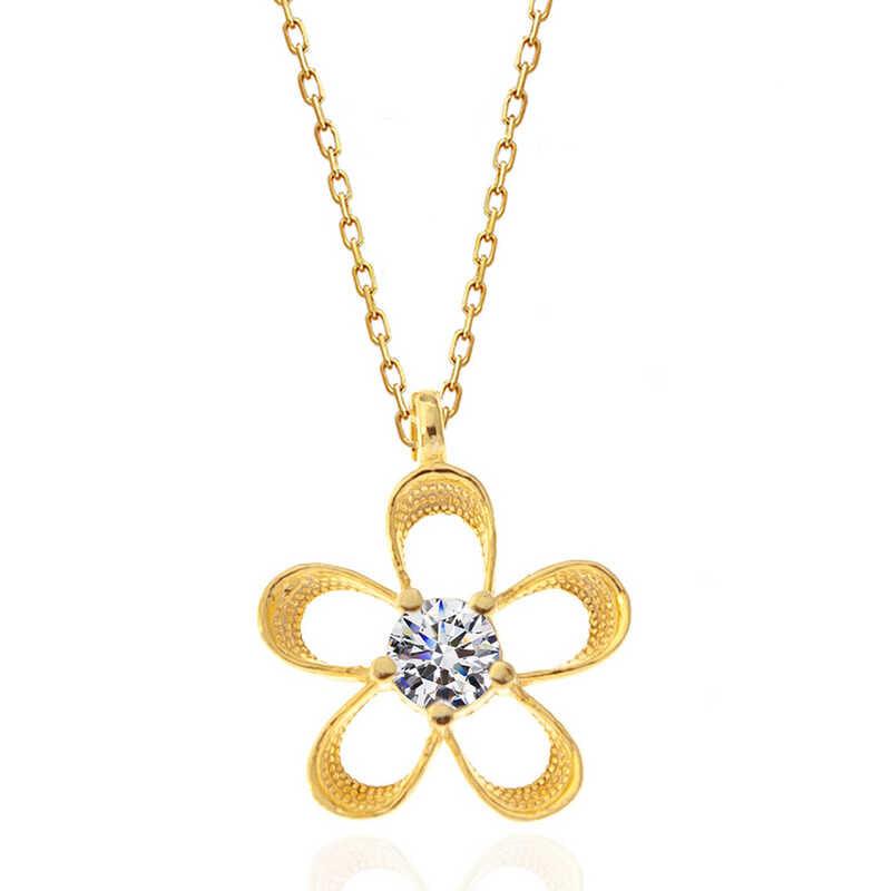 Silver Gold Zircon Stone Flower Women's Necklace