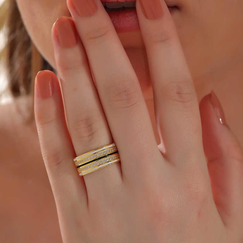 Silver Gold Zircon Stone Women's Ring