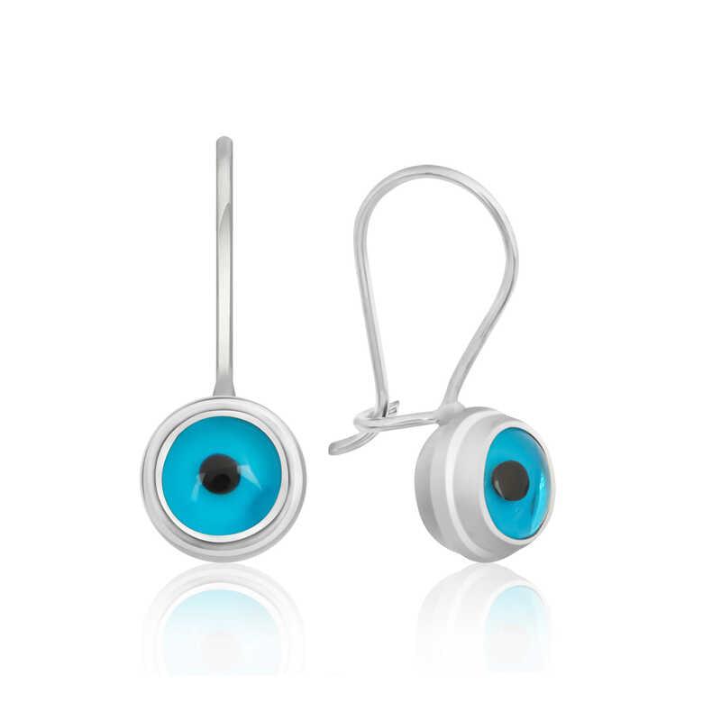 Silver Eye Dangle Rhodium Evil Eye Earring 