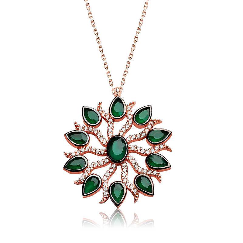 Silver Green Sun Women's Necklace