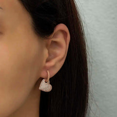 Silver Rose Hoop Heart Women's Earrings