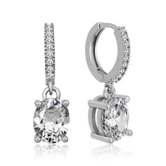 Silver Hoop Oval Drop Earrings