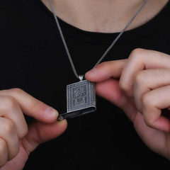 Silver Square Openable Muhammed Amulet Necklace