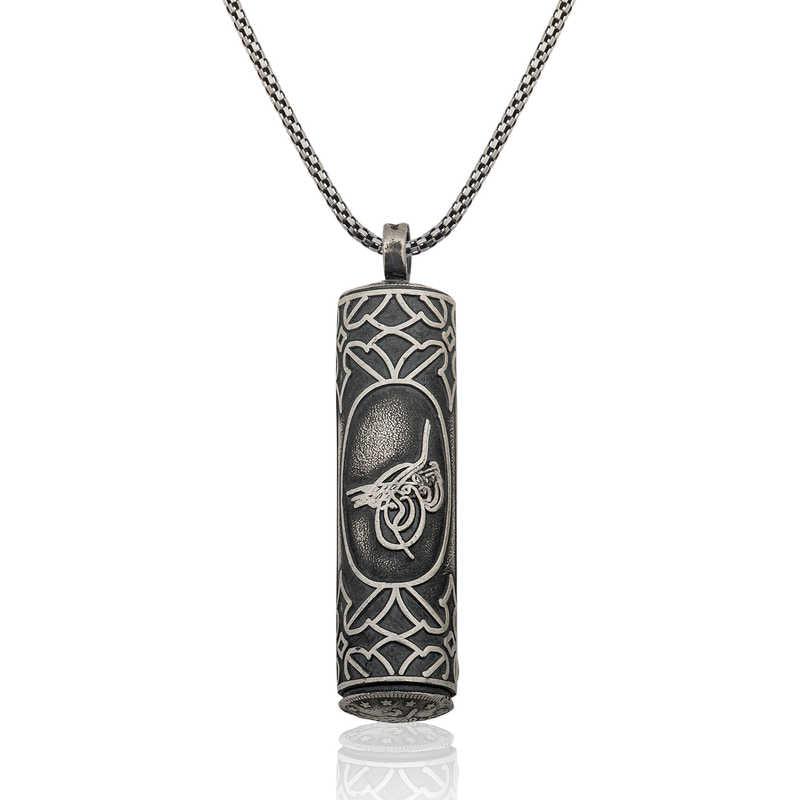 Silver Openable Tughra Cylinder Amulet Holder