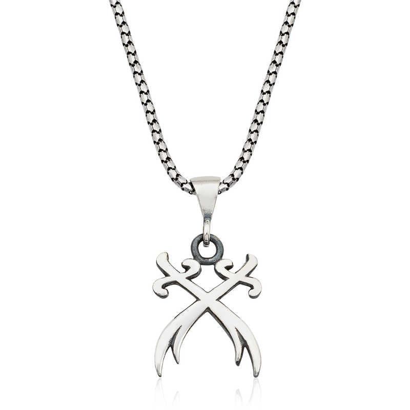 Silver Double Zulfiqar Sword Necklace 