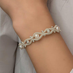 Silver Pearl Kazaziye Knit Bracelet