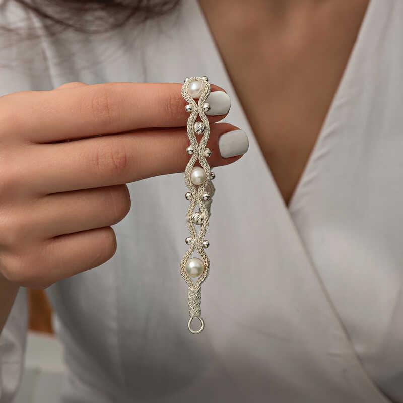 Silver Pearl Kazaziye Knit Bracelet