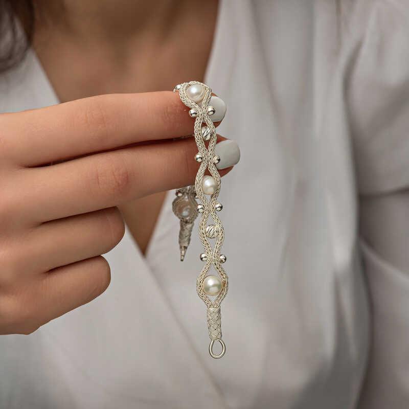 Silver Pearl Kazaziye Knit Bracelet