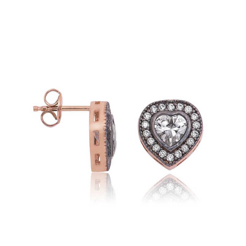 Silver Diamond Mounted Heart Stud Earrings