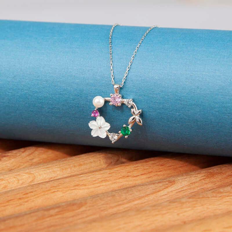 Silver Heart Magnolia Flower Butterfly Women's Necklace