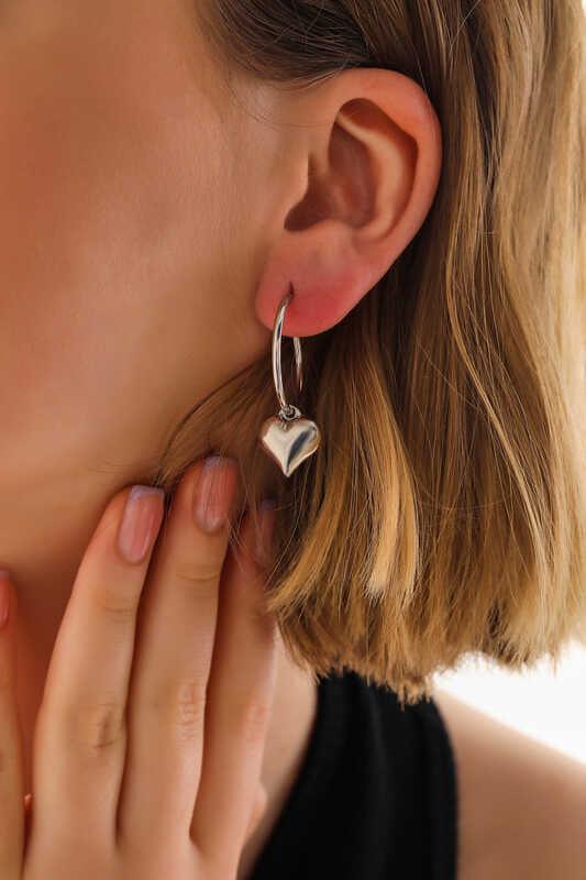 Silver Heart Dangle Women's Earrings 