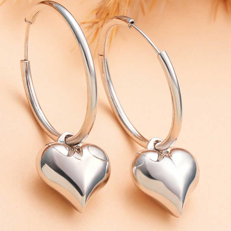 Silver Heart Dangle Women's Earrings 