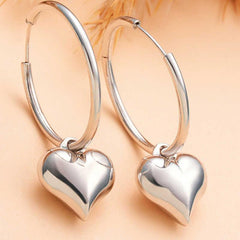 Silver Heart Dangle Women's Earrings 