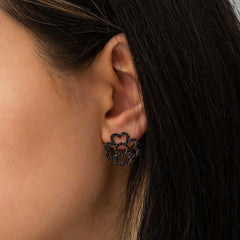 Silver Heart Leaf Flower Earrings