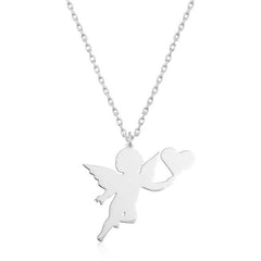 Silver Heart Angel Women's Necklace 