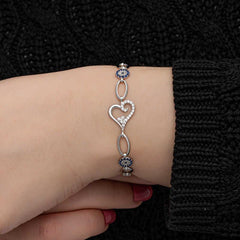 Bracelet femme en argent avec cœur et mauvais œil