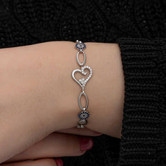 Bracelet femme en argent avec cœur et mauvais œil