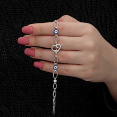 Bracelet femme en argent avec cœur et mauvais œil
