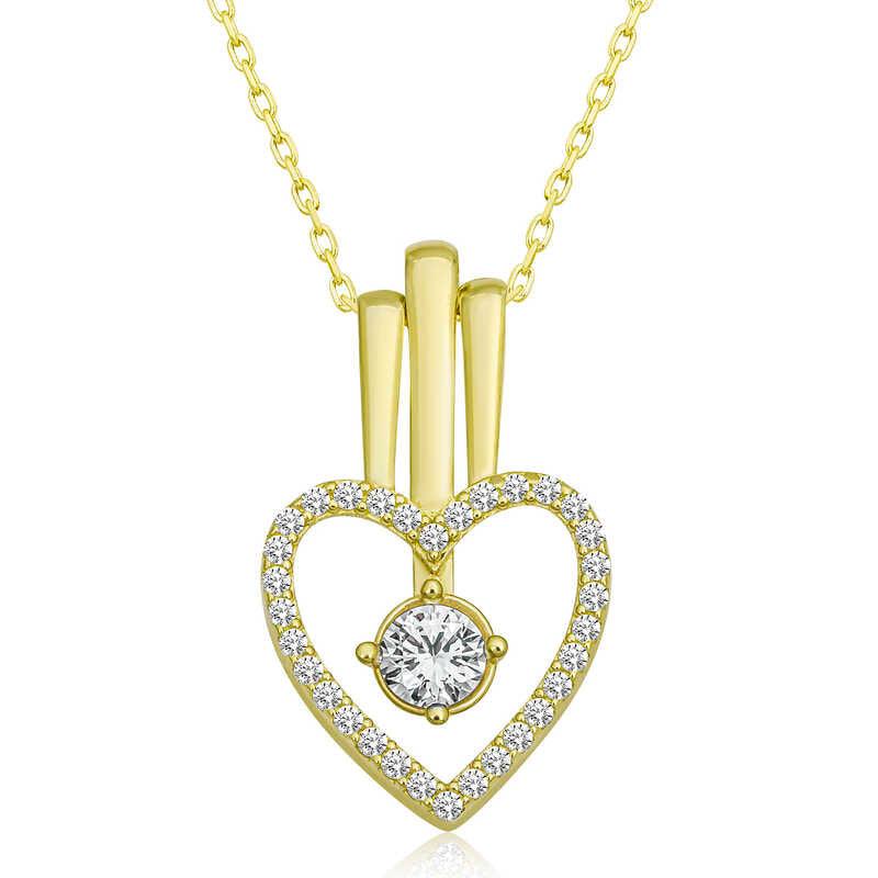 Silver Gold Heart Single Stone Women's Necklace