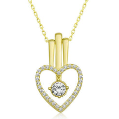 Silver Gold Heart Single Stone Women's Necklace