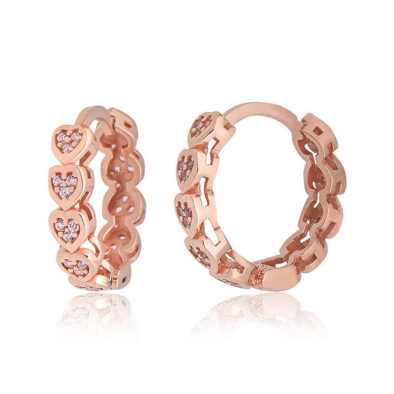 Silver Heart Pink Zircon Stone Hoop Women's Earrings
