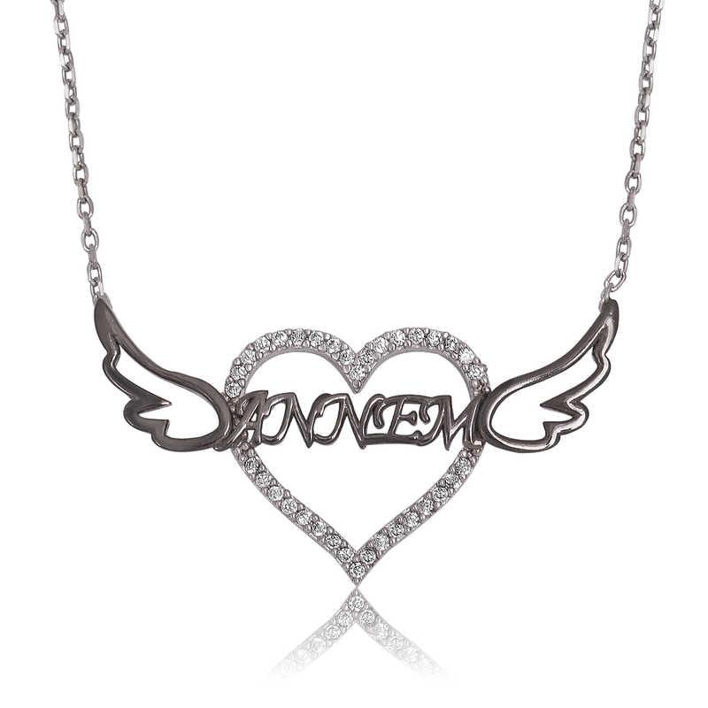 Silver Mother Written Heart Necklace for Women 