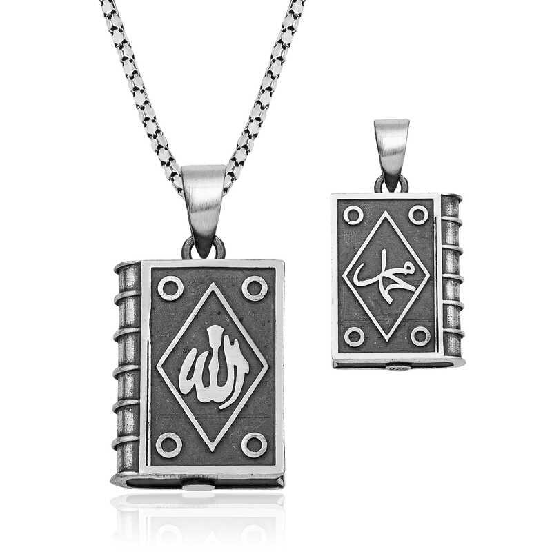 Silver Openable Allah Written Amulet Necklace