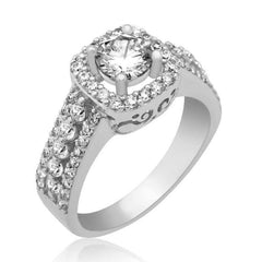 Silver Square Mount Single Stone Women's Ring