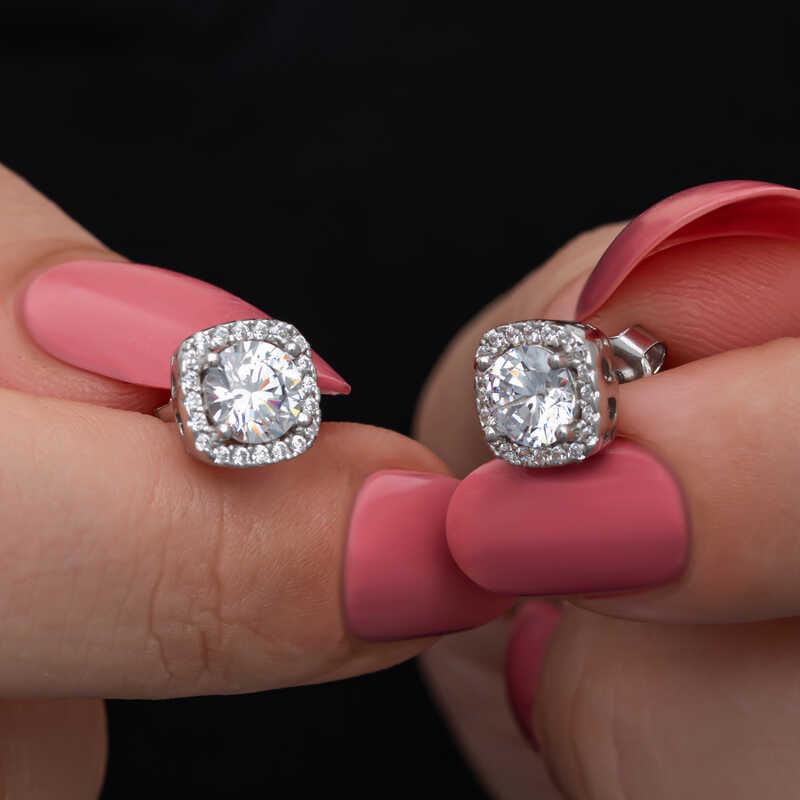 Silver Square Mount Single Stone Women's Set