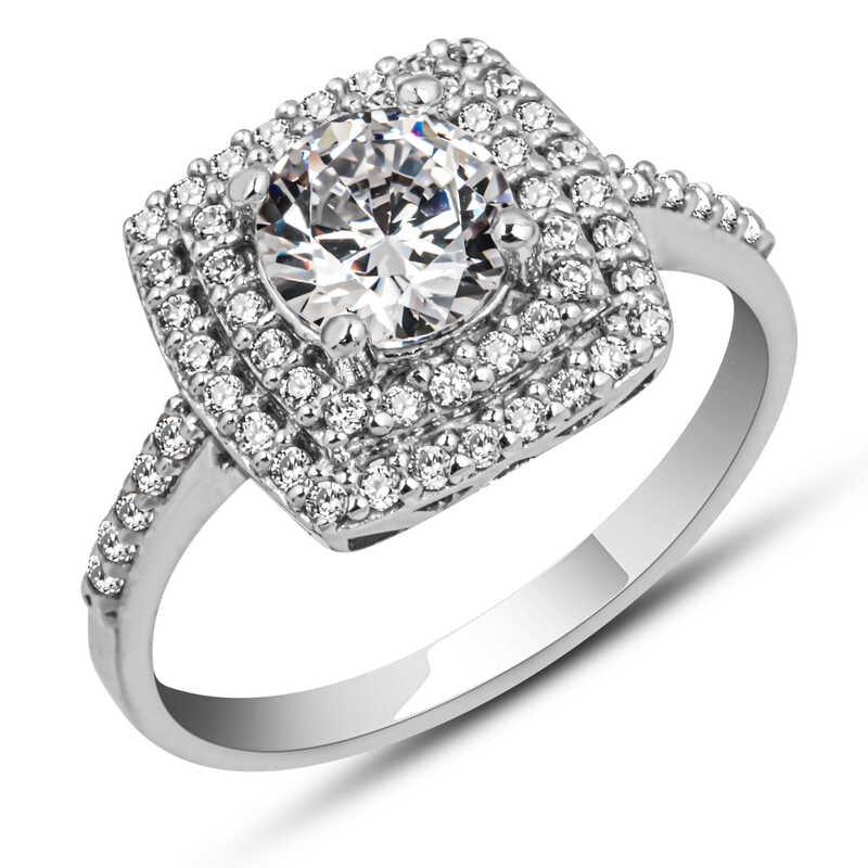 Silver Square Mounted Single Stone Women's Ring