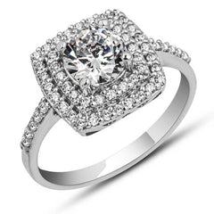 Silver Square Mounted Single Stone Women's Ring