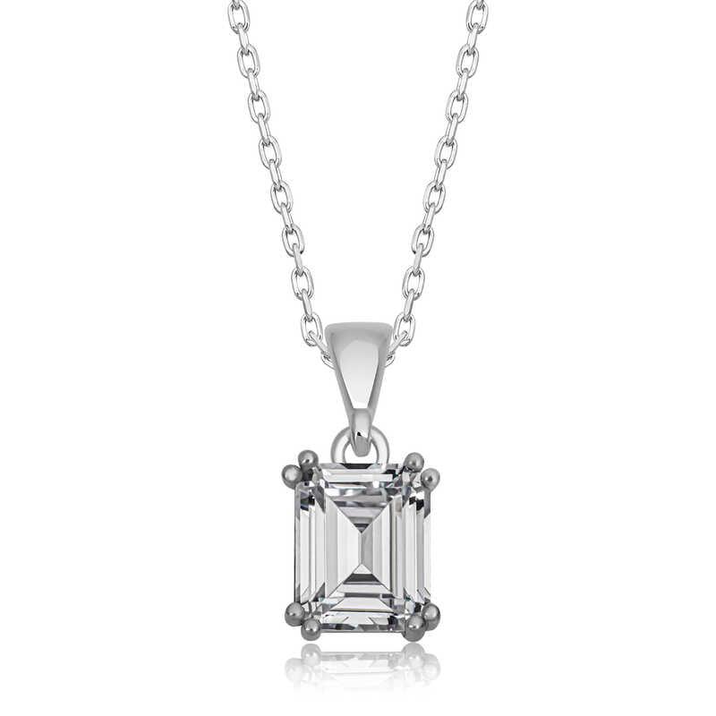 Silver Baguette Zircon Stone Women's Necklace