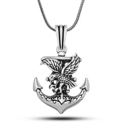 Collier ancre de marin en argent avec motif d'aigle