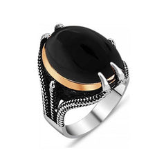 Bague homme en argent et pierre noire avec griffe d'aigle