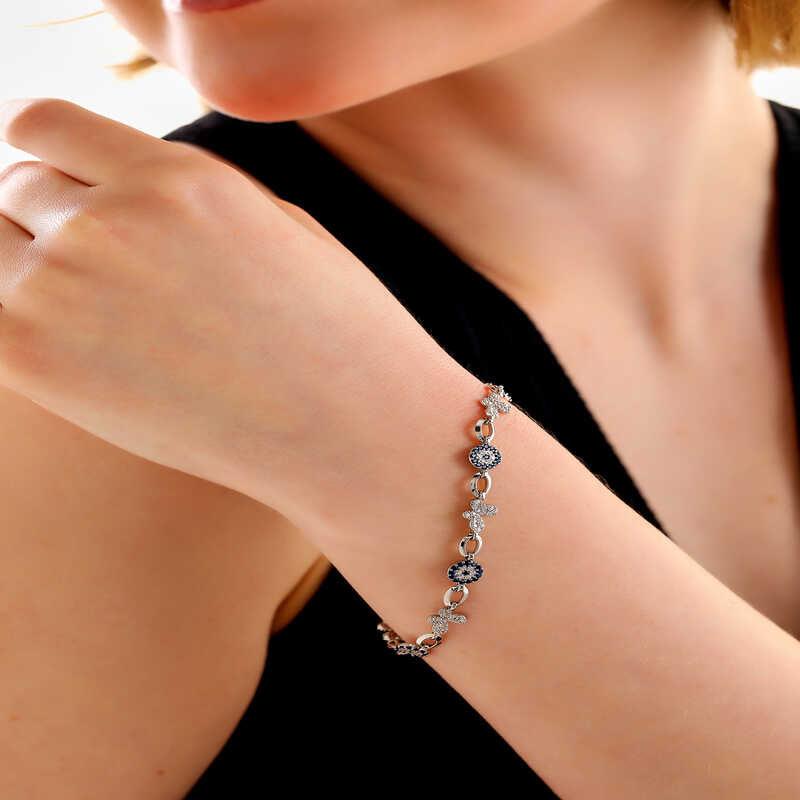 Bracelet papillon en argent pour femme contre le mauvais œil