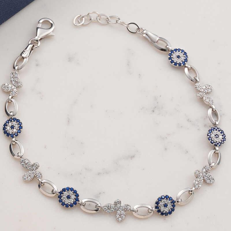 Bracelet papillon en argent pour femme contre le mauvais œil
