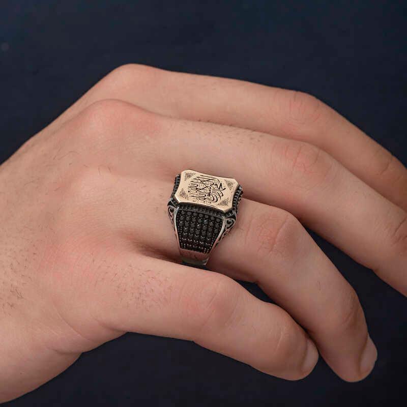 Bague pour homme en argent avec inscription du Tawhid