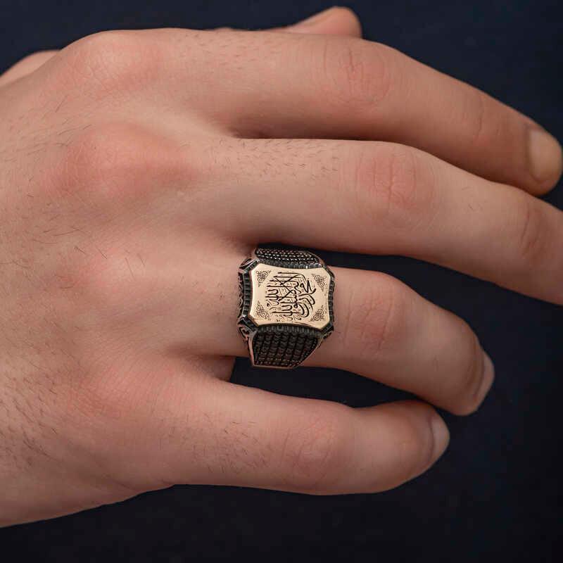Bague pour homme en argent avec inscription du Tawhid